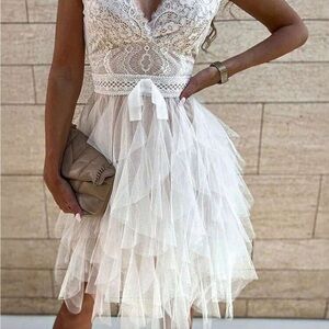 Elegant Lace and Tulle White Dress